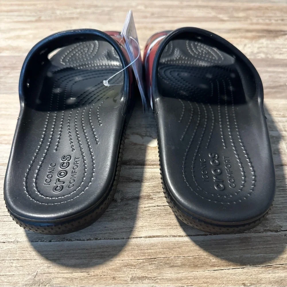 Crocs Unisex Camo Slides Size M 8 W 10 Red Black Grey White Summer Wear NWT